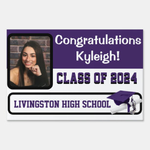 Purple & White Two-Sided Large Graduation Lawn Sign