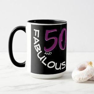 Purple & White Typography 50 and Fabulous Birthday Mug