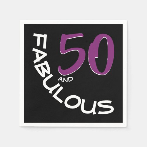 Purple  White Typography 50 and Fabulous Birthday Paper Napkins
