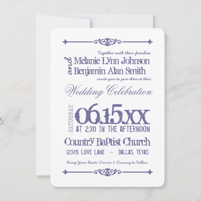 Purple White Typography Wedding Invitations (Front)