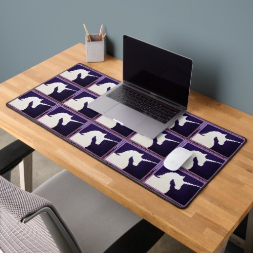 Purple White Unicorn Profile Artisan Crochet Print Desk Mat