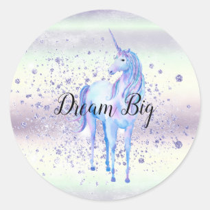 Purple White Unicorn Sparkle Glitter Dream Classic Round Sticker