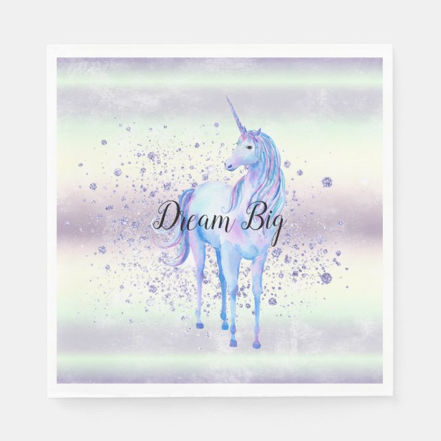 Purple White Unicorn Sparkle Glitter Dream    Napkins (Front)