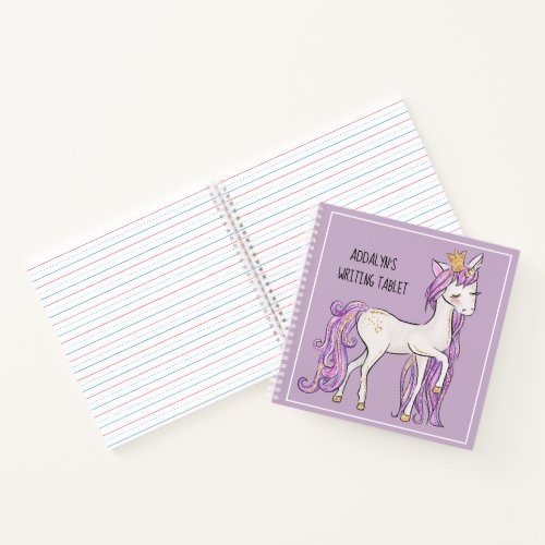 Purple White Unicorn Tiara Small Writing Tablet Notebook