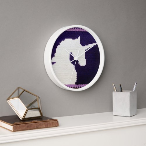 Purple White Unicorn Unique Artisan Crochet Print  Clock