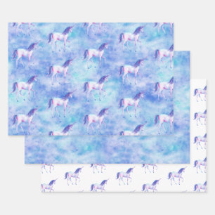 Purple White Unicorn Wrapping Paper Sheets