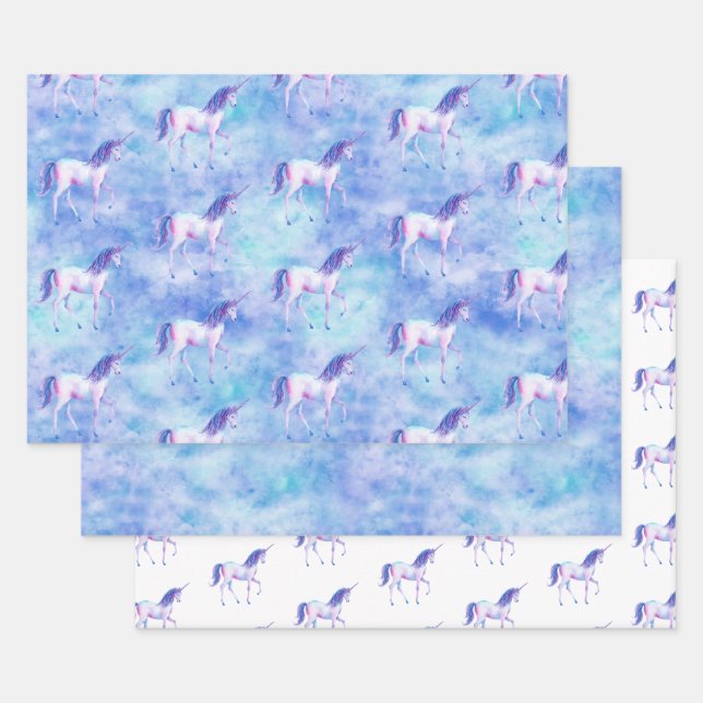 Purple White Unicorn Wrapping Paper Sheets (Set)