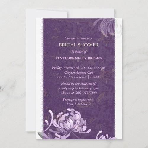 Chic Purple &amp; White Asian Mum Modern Bridal Shower Invite