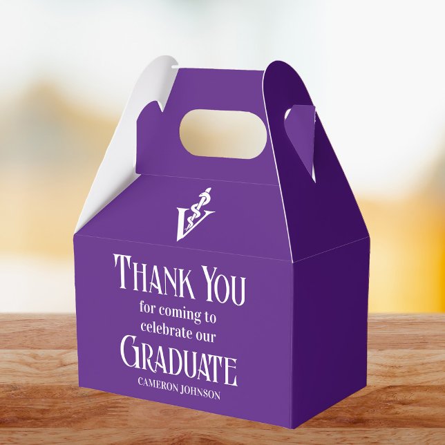 Purple White Veterinary School Graduation Party Favor Boxes (Creator Uploaded)