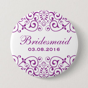Purple White Victorian Flower Bridesmaid Button