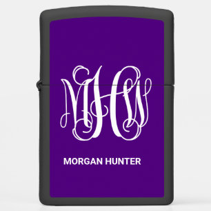 Purple White Vine Script Monogram DIY BG Zippo Lighter