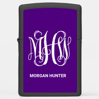Purple White Vine Script Monogram DIY BG Zippo Lighter