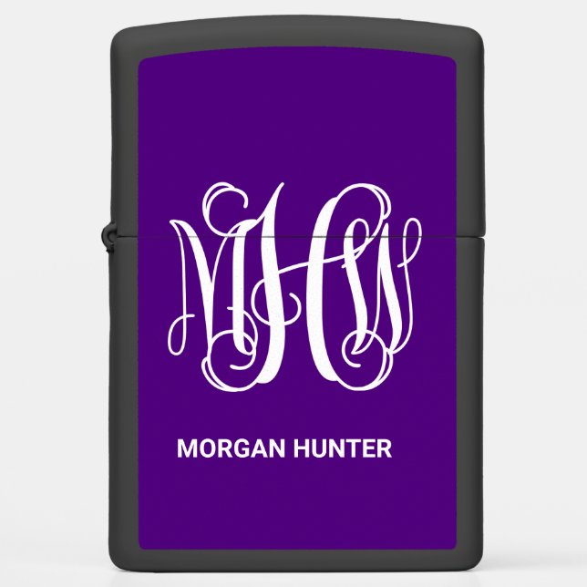 Purple White Vine Script Monogram DIY BG Zippo Lighter (Front)