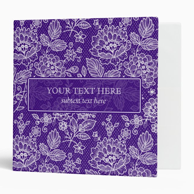 Purple & White  Vintage Lace Pattern-Monogram Binder (Front/Inside)