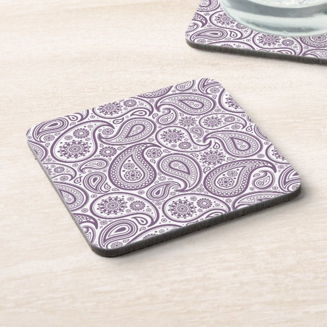 Purple & White Vintage Paisley Pattern Beverage Coaster (Left Side)