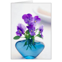 Purple White Violas Flowers Blue Vase Floral