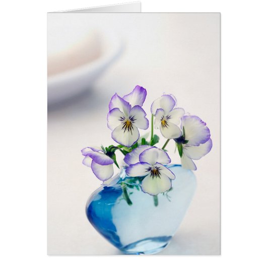 Purple White Violas Flowers Blue Vase Floral (Front)