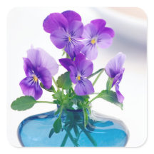 Purple White Violas Flowers Blue Vase Floral