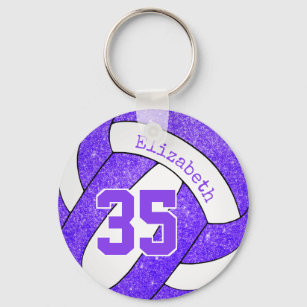 purple white volleyball bag tag w jersey number keychain