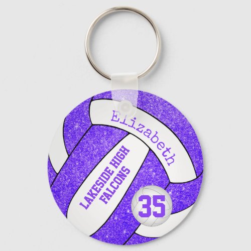 purple white volleyball bag tag w player team name keychain