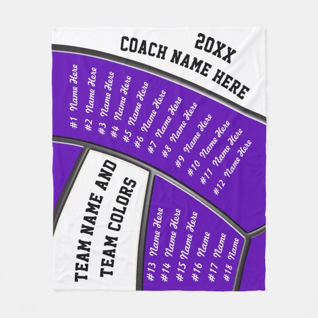 Purple, White Volleyball Coach Gifts Personalized Fleece Blanket (Front)
