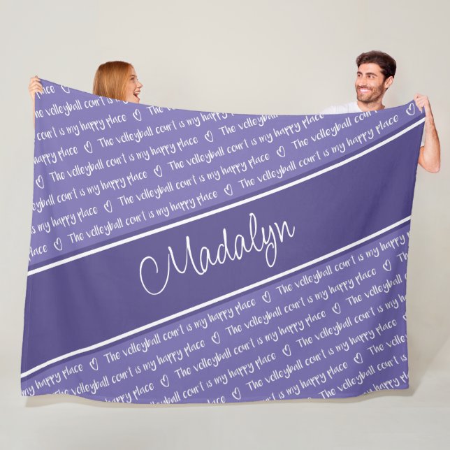 purple white volleyball court is my happy place fleece blanket (In Situ)