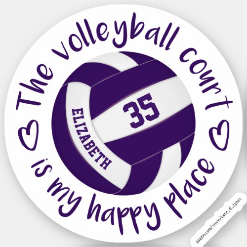 purple white volleyball court my happy place sticker