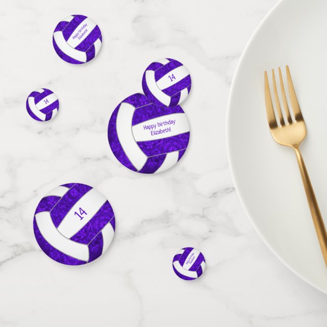 purple white volleyball girl birthday personalized confetti (Group)