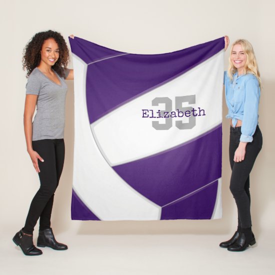 purple white volleyball girls or boys personalized fleece blanket