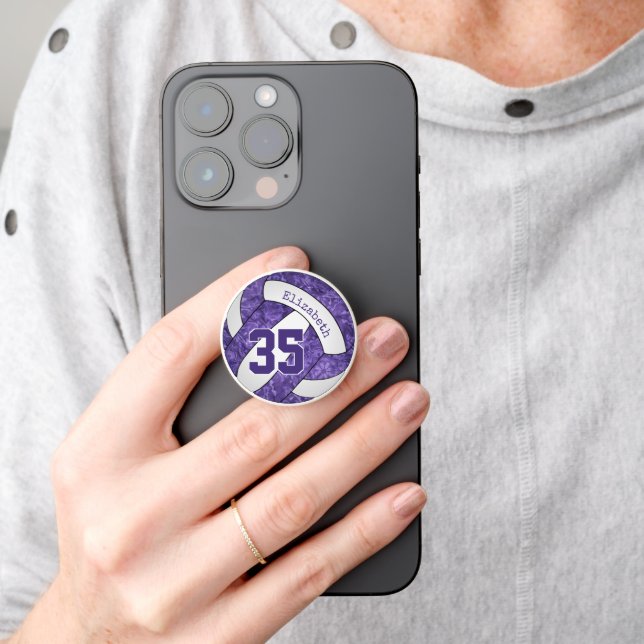 purple white volleyball girls sports team colors PopSocket (Hand)