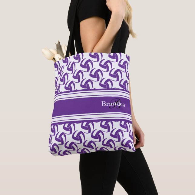 Purple White Volleyball | Personalize Tote Bag (Close Up)