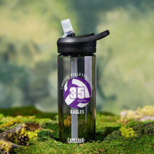 purple white volleyball team colors boys girls water bottle