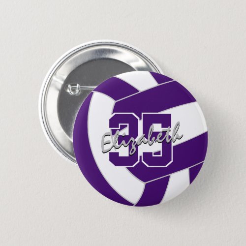 purple white volleyball team colors button