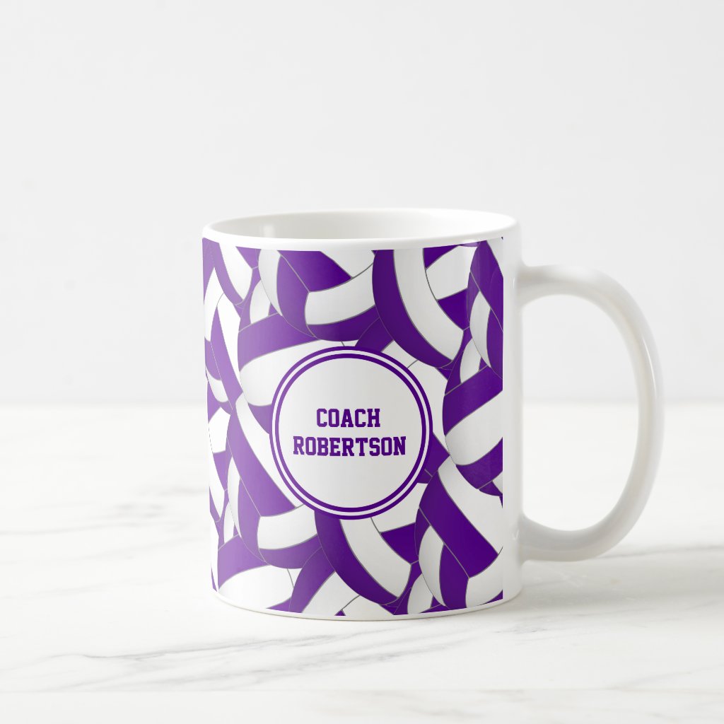purple white volleyball team colors coach's name coffee mug