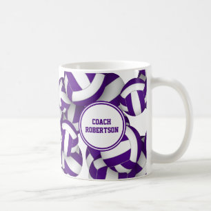 purple white volleyball team colors coach gift coffee mug