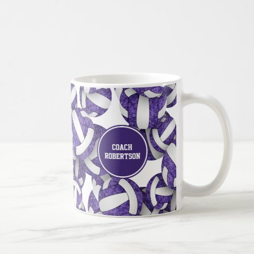 purple white volleyball team colors coach name coffee mug