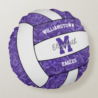 girls purple white volleyball team colors round pillow
