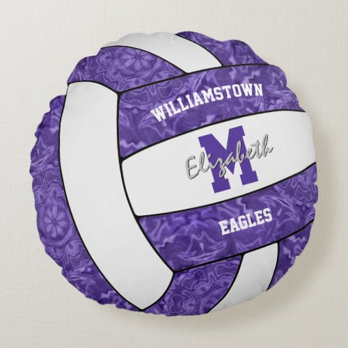 Purple white volleyball team colors girls sports  round pillow