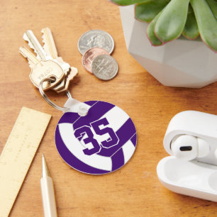 Purple white volleyball team colors keychain