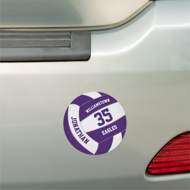purple white volleyball team sports kids locker or car magnet (In Situ)