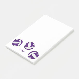 Purple white volleyballs athlete name post-it notes