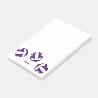 Purple white volleyballs athlete name post-it notes
