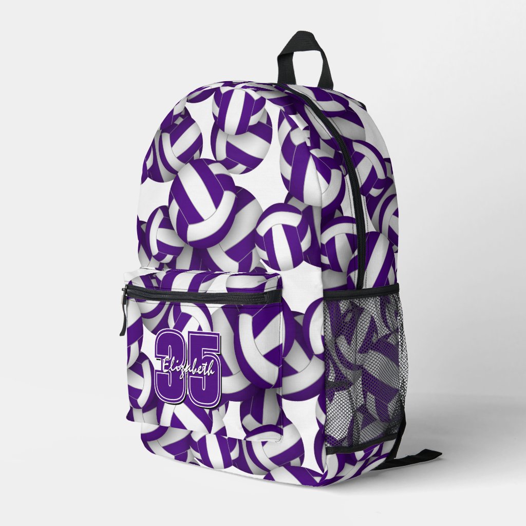 Purple white volleyballs pattern team colors backpack