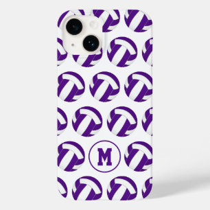 purple white volleyballs pattern with her monogram Case-Mate iPhone 14 case