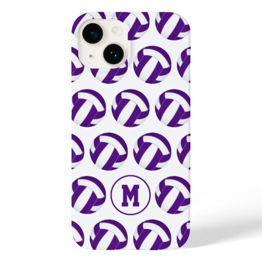 purple white volleyballs pattern with her monogram Case-Mate iPhone 14 case