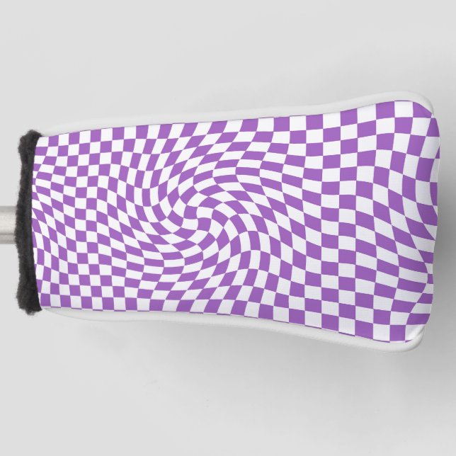 Purple & White Warped Checkered Checkerboard  Golf Head Cover (Front)