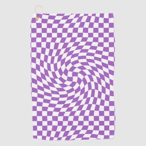 Purple  White Warped Checkered Checkerboard  Golf Towel