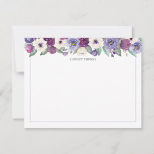 Purple White Watercolor Floral Personalized Note Card