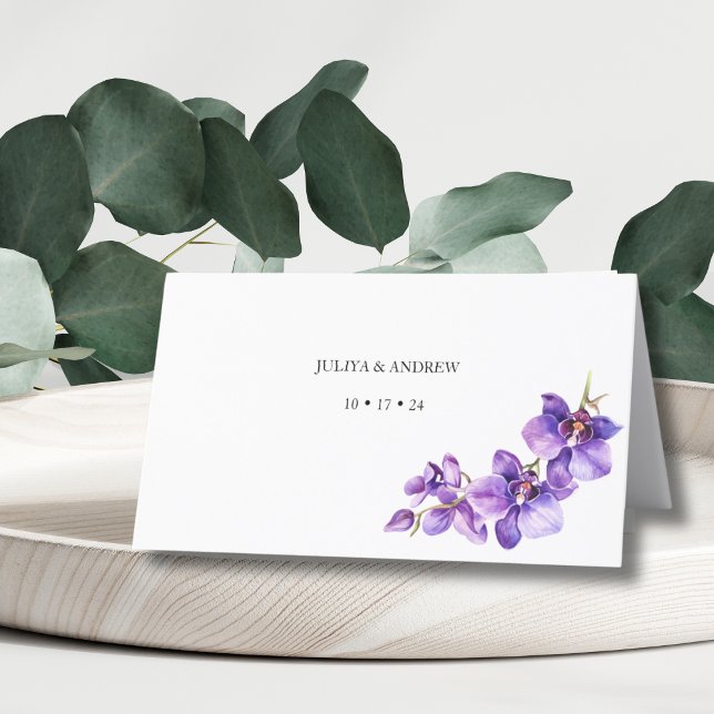 Purple white white trendy wedding  place card (Creator Uploaded)