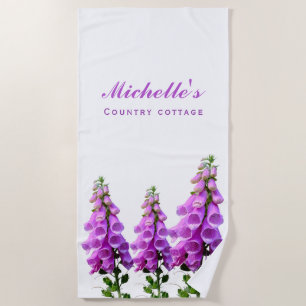 Purple white wildflowers floral pink purple script beach towel